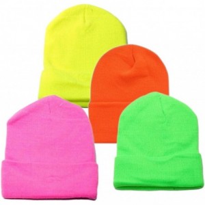 Skullies & Beanies Brand. Wholesale 4 Pieces Unisex Neon Knit Long Cuff Ski Plain Beanie Hats Cap Solid Color Beany - CM12MYB...