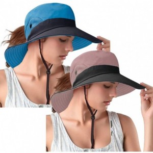 Sun Hats Women's Ponytail Safari Sun Hat- UPF 50+ Wide Brim Outdoor Bucket Hat with Chin Drawstring Strap-Fishing Hat - CP18S...