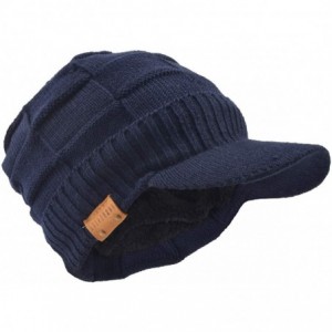 Skullies & Beanies Retro Newsboy Knitted Hat with Visor Bill Winter Warm Hat for Men - Check-navy - C118IHEO5ZQ $20.18