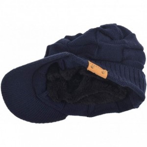 Skullies & Beanies Retro Newsboy Knitted Hat with Visor Bill Winter Warm Hat for Men - Check-navy - C118IHEO5ZQ $20.18
