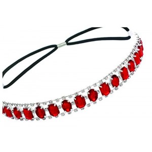 Headbands Elastic Headband with Oval and Rectangle Gems and Sparkling Crystal Accents - Ruby/Red - Ruby/Red - CI12BS2I2ZP $26.48
