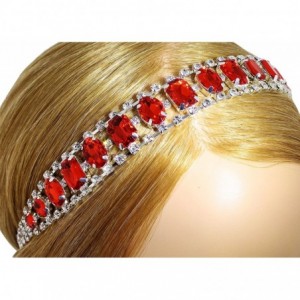 Headbands Elastic Headband with Oval and Rectangle Gems and Sparkling Crystal Accents - Ruby/Red - Ruby/Red - CI12BS2I2ZP $26.48