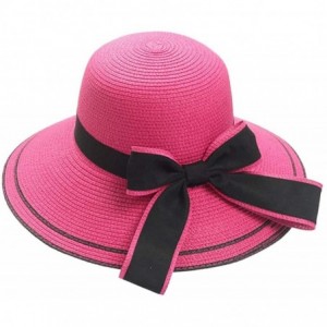 Sun Hats 1 pcs Women Sun Hat Floppy Foldable Ladies Bow Straw Beach Sun Summer Hat Wide Brim Jazz Straw Hats - Navy - CD18QWH...