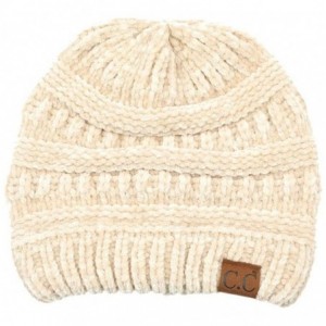 Skullies & Beanies Soft Warm Solid Color Ribbed Chenille Unisex Beanie - Beige - CT18IN93ZUO $26.13