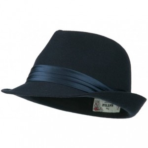 Fedoras Fedora with Pleated Satin Band - Navy - CF11PN6Q0FH $46.60