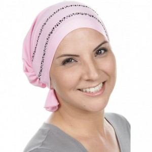Skullies & Beanies The Abbey Cap with Rhinestones Chemo Caps Cancer Hats for Women - 04 -Pink W/Black Crystal Double Trim - C...