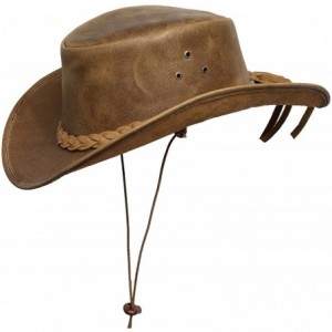 Cowboy Hats Mens Down Under Leather Cowboy Hat Aussie Bush Outback Tan - Tan - CW18KZ9RWM2 $70.85
