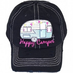Baseball Caps Happy Camper Vintage Ball Cap-KBV1034 - Black - CN12MXQ2JLU $50.50
