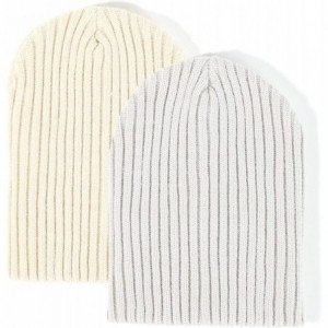 Skullies & Beanies Men Women Winter Warm Beanie Soft Slouchy Knit Hat 2 Pack - Light Grey and Khaki - CD194R540KK $21.67