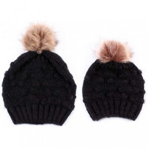 Skullies & Beanies Women Beanie Hat Family Matching Mom and Baby Knit Cap Pom Pom Beanie Warm Hat Thick Winter Hat - Baby-bla...