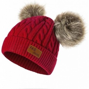 Skullies & Beanies Baby Pompom Beanie Hat-Winter Infant Toddler Knitting Woolen Hat with Warm Fur Ball - Dark Red - C0192R3UZ...