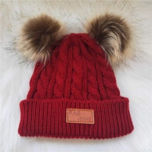 Skullies & Beanies Baby Pompom Beanie Hat-Winter Infant Toddler Knitting Woolen Hat with Warm Fur Ball - Dark Red - C0192R3UZ...