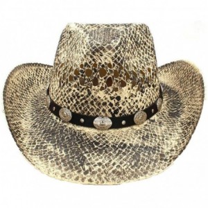 Cowboy Hats Woven Straw Western Cowboy Hat Vintage Wide Brim Outback Sun Hat with Leather Belt - C2 Cah - CD18S5WT08G $70.85