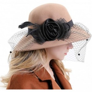 Fedoras Women's Floral Trimmed Wool Blend Cloche Winter Hat - Model D - Beige - CS192O6DH6C $60.41