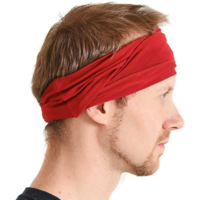 Headbands Mens Womens Elastic Bandana Headband Japanese Long Hair Dreads Head Wrap - Red - C4118R802GL $31.92