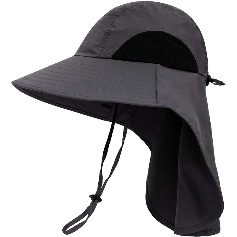 Sun Hats Men/Womens Foldable Flap Cover UPF 50+ UV Protective Wide Brim Bucket Sun Hat - Unisex_dark Grey - C4192EQO0CD $30.48