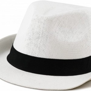 Fedoras Classic Unisex Summer Short Brim Straw Fedora Hat - White - C118C6KL753 $25.49