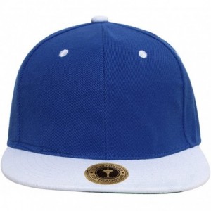 Baseball Caps Cotton Two-Tone Flat Bill Snapback - Blue/White - CT11MQPZQNF $18.67