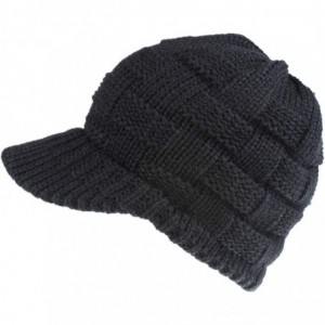 Skullies & Beanies Women's Warm Chunky Cable Knit Messy Bun Hat Ponytail Visor Beanie Cap - Weave - Black - CW18Z2MXODW $18.12