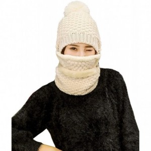 Cold Weather Headbands Women's Winter Knit Hat Crochet Ski Cap Pom Pom Ears Cold-proof Hat - 002-beige - CP187CHAQZD $18.48