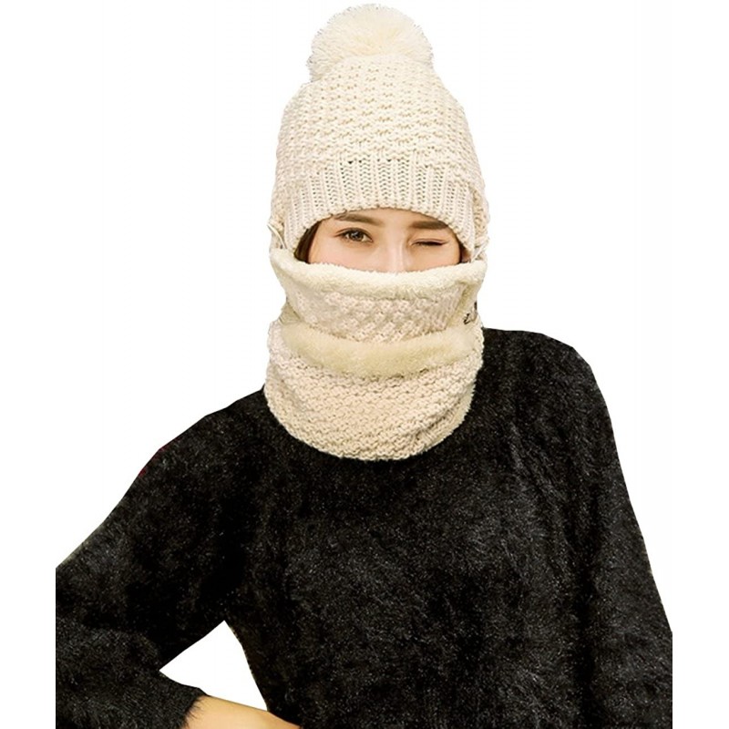 Cold Weather Headbands Women's Winter Knit Hat Crochet Ski Cap Pom Pom Ears Cold-proof Hat - 002-beige - CP187CHAQZD $21.44