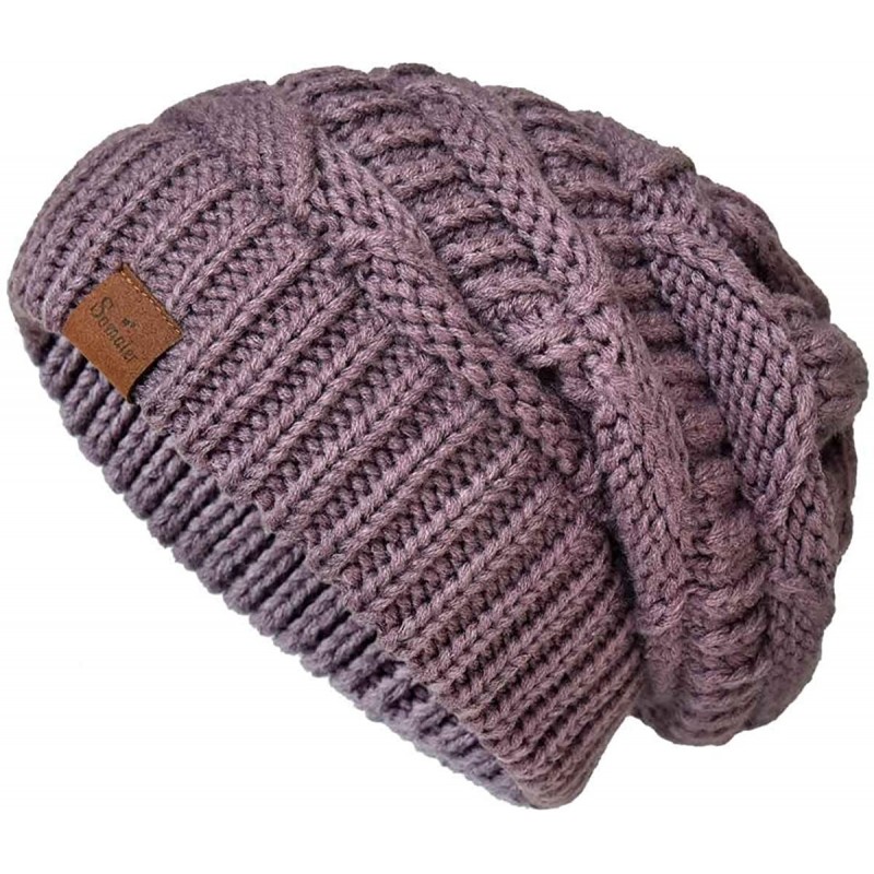 Skullies & Beanies Knit Beanie Hat for Women Oversize Chunky Winter Slouchy Beanie Hats Ski Cap - Purple - C018ADTQZAT $18.58