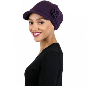 Newsboy Caps Womens Hat Newsboy Cap Fleece Winter Cancer Headwear Ladies Chemo Hat Cabbie Head Coverings Brighton - Plum - CU...