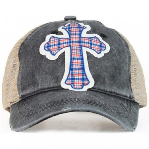 Baseball Caps High Ponytail Bun Trucker Mesh Vented Baseball Hat Cap - Plaid Cross Black - CS18IRTXCM9 $32.39