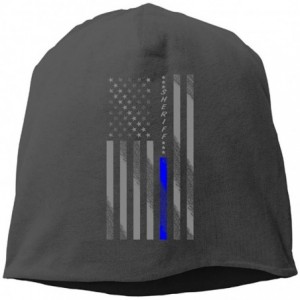 Skullies & Beanies Sheriff Thin Blue Line US Flag Women/Men Wool Hat Soft Stretch Beanies Skull Cap Unisex - Black - CD188RDS...
