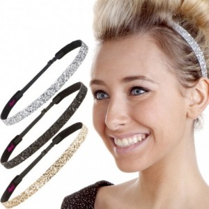Headbands Women's Adjustable NO SLIP Skinny Bling Glitter Headband Multi 3pk (Black/Gold/Silver) - CL11OJ3IU21 $30.18