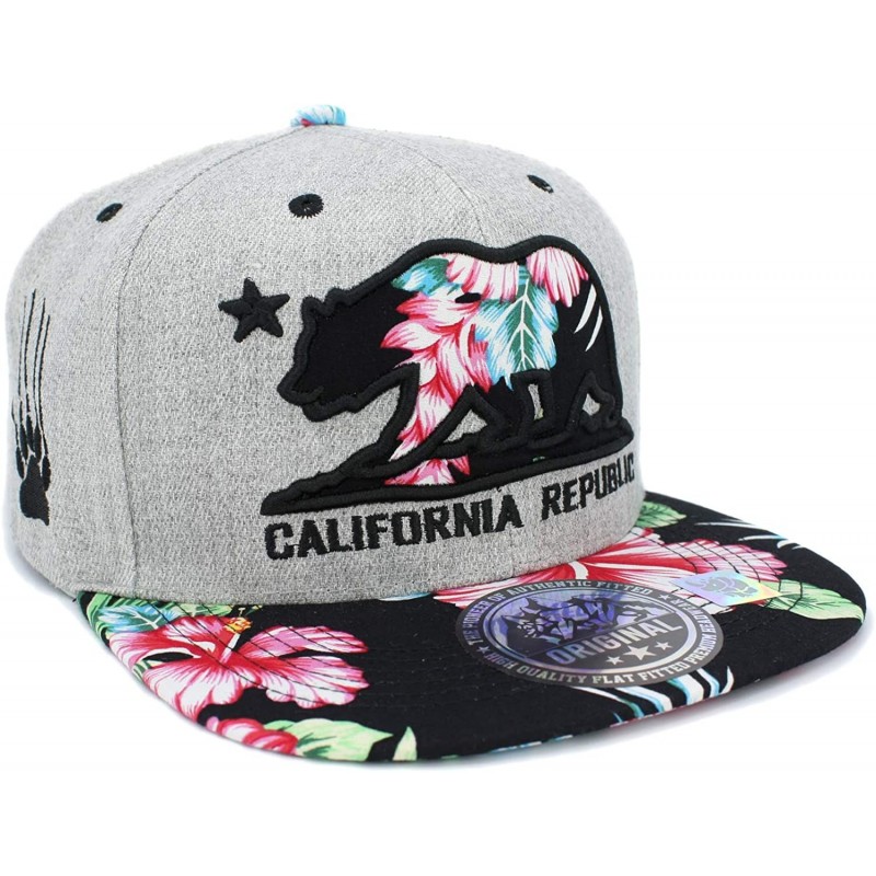 Baseball Caps Embroidered California Republic Bear Hawaiian Flower Printed Snapback Hat - Grey/Black - CQ180IGQUQU $25.35
