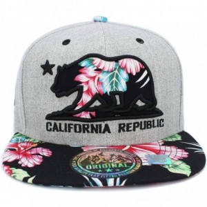 Baseball Caps Embroidered California Republic Bear Hawaiian Flower Printed Snapback Hat - Grey/Black - CQ180IGQUQU $25.35