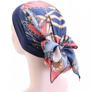 Skullies & Beanies Women Vintage Silky Turbans Bonnet Elastic Wide Band Multifunction Printing Hat Chemo Hair Loss Cap - Oran...