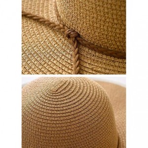 Sun Hats Women's Foldable Wide-Brimmed Beach Hat Summer Sun Beach Hat - Brown White - CG18R4ZNIG8 $29.77