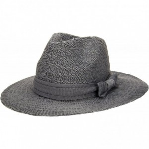 Sun Hats Women's Straw Sun Hat Fedora Trilby Panama Jazz Hat with Bow Band - Grey - C0182T36LCI $29.88