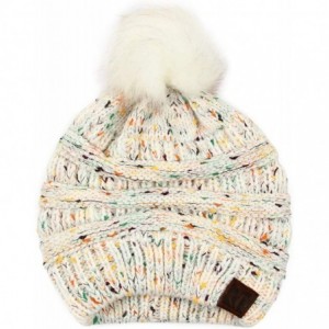 Skullies & Beanies Classic Cable Knit Beanie Detachable - Pom Pom - White Confetti - C818Y3AXI7W $23.37