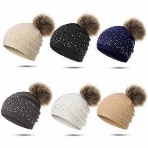 Skullies & Beanies Women Plush Ball Winter Headwear Stretchy Soft Knitted Hats Skullies & Beanies - Khaki - C51925KTX6Y $33.37