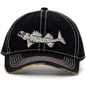 Baseball Caps Fish-Bone Embroidered Baseball Cap - Men Fishing Hat- Adjustable Sun Protection Hats - Black - CT18KK9MLZA $24.90