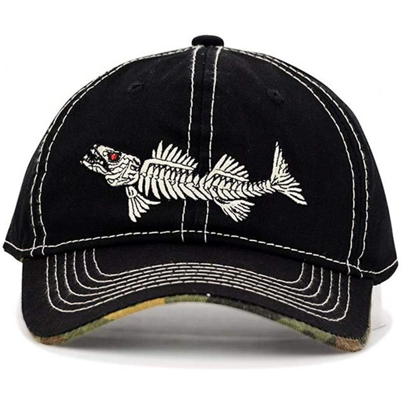 Baseball Caps Fish-Bone Embroidered Baseball Cap - Men Fishing Hat- Adjustable Sun Protection Hats - Black - CT18KK9MLZA $21.67
