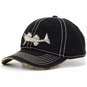 Baseball Caps Fish-Bone Embroidered Baseball Cap - Men Fishing Hat- Adjustable Sun Protection Hats - Black - CT18KK9MLZA $21.67