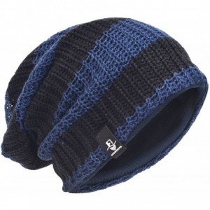 Skullies & Beanies Men's Slouchy Beanie Knit Crochet Rasta Cap for Summer Winter - Navy/Black - CE18SXCZHWD $27.63