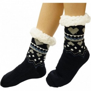 Skullies & Beanies Womens Warm Cozy Fuzzy Fleece Lined Winter Christmas Gift Non-skid Slipper Socks - Navy Blue - CK1889I9LKH...