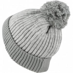 Skullies & Beanies Exclusive Ribbed Knit Warm Fuzzy Thick Fleece Lined Winter Skull Beanie - Grey With Pom - C318KDDETCD $22.61