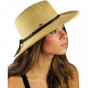 Fedoras Teardrop Dent Braided Trim Casual Panama Fedora Sun Hat - Dark Natural/Black - C0196EDUW0O $31.95