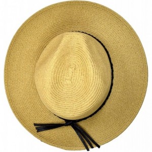 Fedoras Teardrop Dent Braided Trim Casual Panama Fedora Sun Hat - Dark Natural/Black - C0196EDUW0O $31.95
