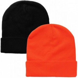 Skullies & Beanies Men Women Knitted Beanie Hat Ski Cap Plain Solid Color Warm Great for Winter - 2pcs Black & Orange - CV18L...