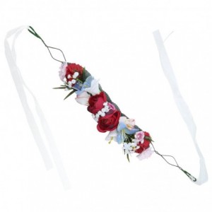 Headbands Flower Crown Bohemian Floral Headdress - Female Flower Headband Hair Wreath Wedding Hair Accessories (Red) - CL18CA...