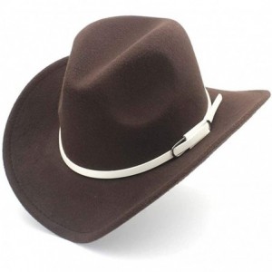 Cowboy Hats Wool Blend Wide Brim Western Cowboy Hat Cowgirl Jazz Cap White Leather Belt - Dark Brown - CC18IIYCWA0 $25.97