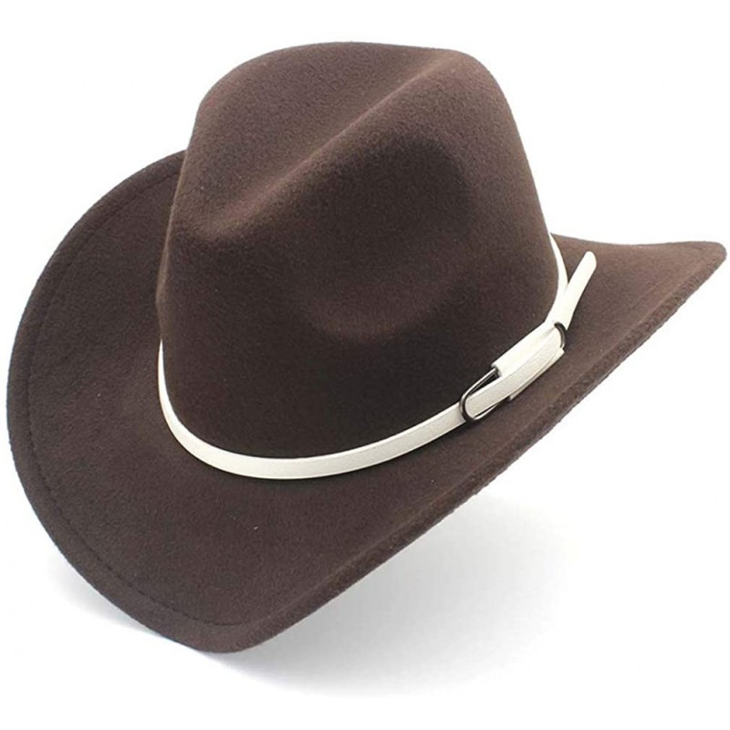 Cowboy Hats Wool Blend Wide Brim Western Cowboy Hat Cowgirl Jazz Cap White Leather Belt - Dark Brown - CC18IIYCWA0 $29.21