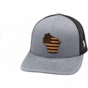 Baseball Caps 'Wisconsin Patriot' Leather Patch Hat Curved Trucker - Brown/Tan - C718IGR2T8I $49.10